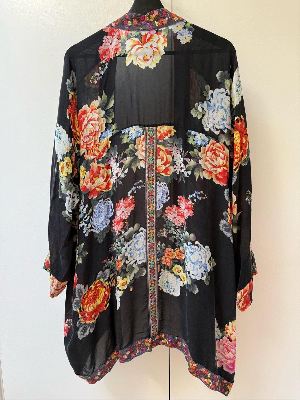 Johnny Was Jazzy Black Floral Kimono with Multicolor Blooms - Picture 3 of 4